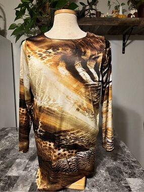 Susan Graver Brown & Gold Animal-Print Long Sleeve Top